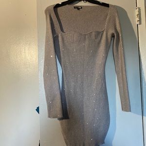 Used fashion nice dress heather grey rhinestone long sleeve short